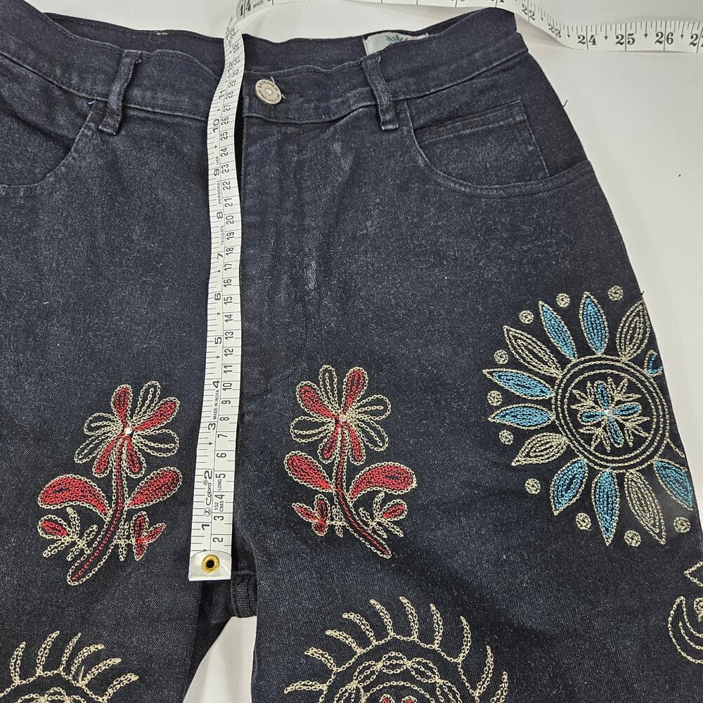 Y2k Euro Flared Jeans Embroidered Black Denim - Size 28 - Picture 6 of 7